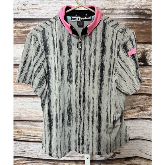 Jamie Sadock Gray Black Pink  1/4 Zip Short Sleeve Golf Shirt Small - Picture 1 of 8